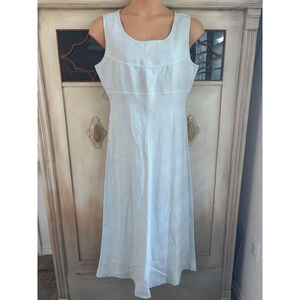 EUC Lands End 100% Linen Light Blue Midi Dress | Size 14